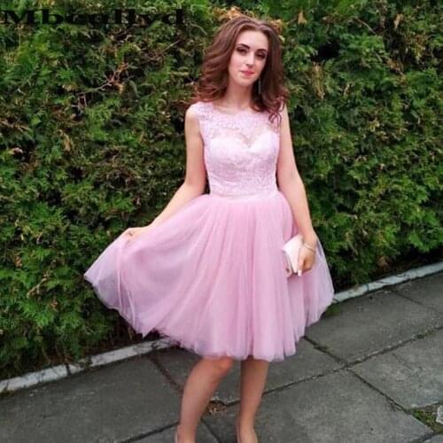 Mbcullyd Pink Homecoming Dresses For Girls Short Prom Dress With Applique Lace Tulle Plus Size Graduation Dress Robe Cocktail