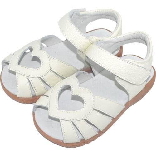 2019 new genuine leather girls sandals white summer walker shoes with heart cutouts antislip sole kids toddler 12.3-18.3 SandQ