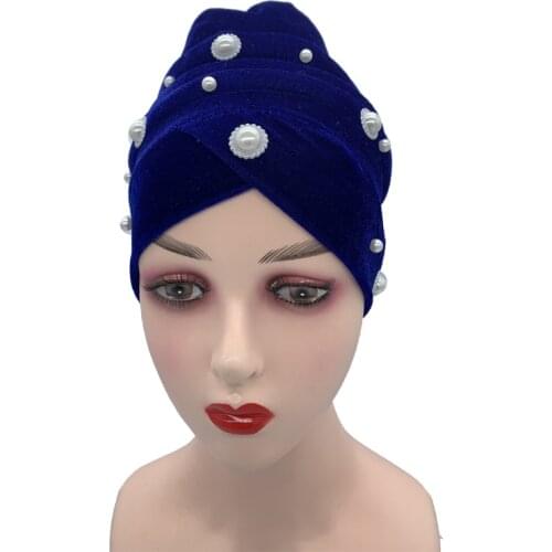 2021 New Velvet Turban Bonnet for Women Diamonds African Auto Gele Headtie Muslim Headscarf Cap Islamic Head Wraps Turbante