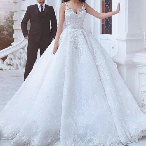 SuperKimJo Lace Ball Gown Wedding Dresses 2020 Robe De Mariee V Neck Beaded Applique Princess Wedding Gowns Vestido Casamento