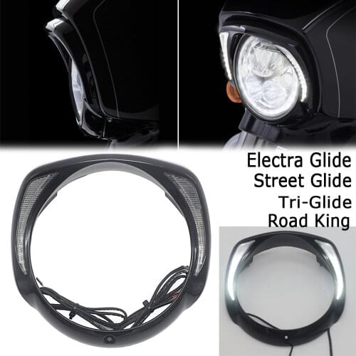 For Harley Touring Tri Road King Street Electra Glide Low FLHTCU Ultra Limited Chrome & black LED headlight bezel