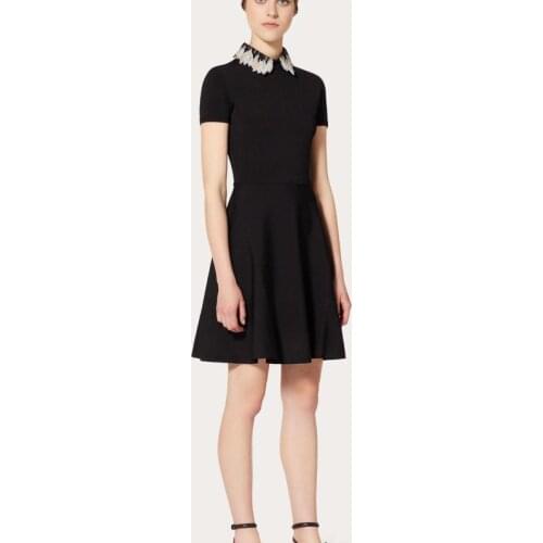Embroidered New Magnolia Sequin baby collar dress women s early autumn short sleeve A line is thin