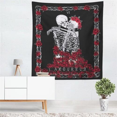 Factory Outlet European and American Punk Style Abstract Rose Skull Printed Living Room Bedroom Decoration Decorative Tapestry