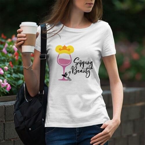Women T-Shirt Summer New Products Dropship Tshirts Fashion Karajuku Sleeping Beauty Printing Disney Wine Glass Princess Series