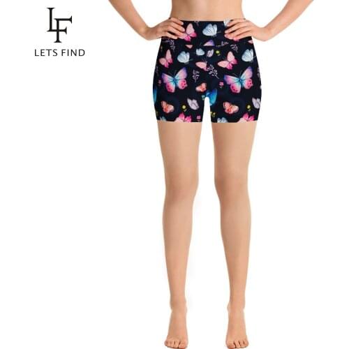 LETSFIND 2019 Women Stretch Biker Bike Short Pants 3D Butterfly Print High Waist Polyester Summer Slim Fitness Black Leggings