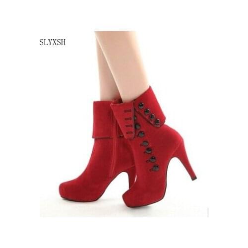 SLYXSH Fashion Women Boots new black shoes Ankle Boots Platform Brand Women Shoes Autumn Winter Boots red Plush size 35-39