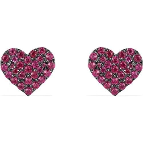 SLJELY 925 Sterling Silver White Red Zircon CZ Stones Love Heart Stud Earrings Women October Yao Chen Collection Fine Jewelry