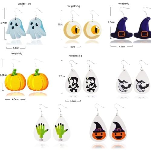 2020 New Halloween Faux Leather Earrings Skull Ghost Water Drop Earrings Fashion Jewelry Women Accessories Party Gifts