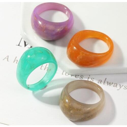 Korea Fashion Vintage Simple Aesthetic Acetate Colorful Acrylic Thick Round Rings Set For Women Girls Jewelry Accessories Gifts