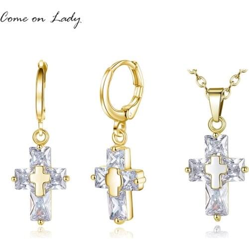 Come on lady Jewelry Set 3 Color For Choose Luxury Crystal AAA Zircon Cross Earrings&Necklace For Women Elegant OL Style