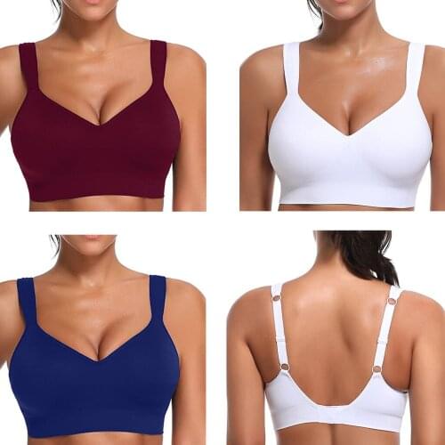 Y166 Womens Seamless Wire Free Lift Bra Adjustable Straps Solid Color Underwear Sexy V-Neck Backless Brassiere Push Up Sports
