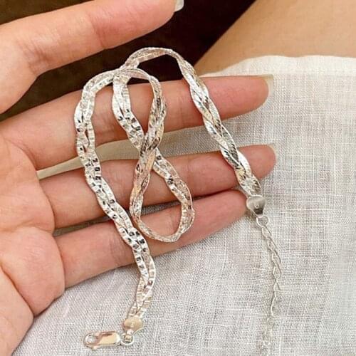 BOCAI New Fashion Style Italian Snake Bone Chain 100% s925 Silver 2021 Trend Simple Braided Clavicle Chain ins Woman Necklace