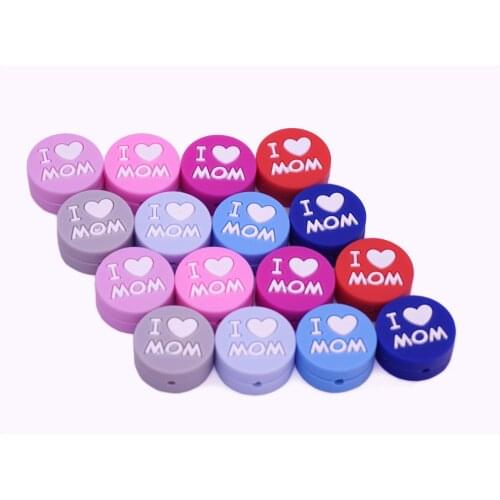 10pcs I Love Mom Beads Baby BPA Free Food Grade Silicone Beads Teether For DIY Toys Necklace Bracelet Jewelry Accessories