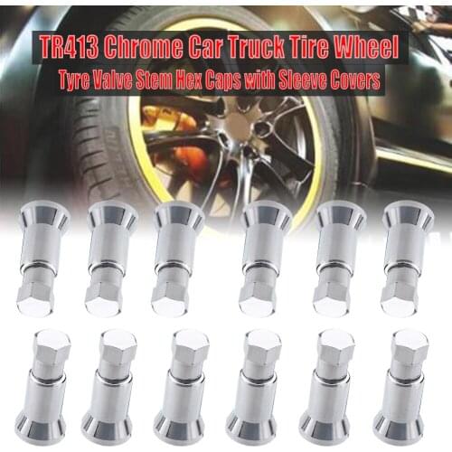 12pcs/set TR413 Chrome Car Tire Wheel Tyre Valve Stem Hex Cap & Sleeve Cover Kit Left Right Front Rear