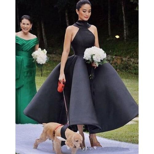 2020 Unique Designed Black Bridesmaid Dresses Ankle Length Sleeveless Three Kinds Of Country Wedding Guest Dress