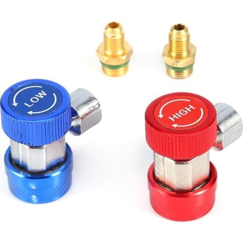 2x R134A Car AC Air Condition Adjustable Quick Coupler High Low Auto Adapter Connector Brass + Metal Blue + Red + Silvery