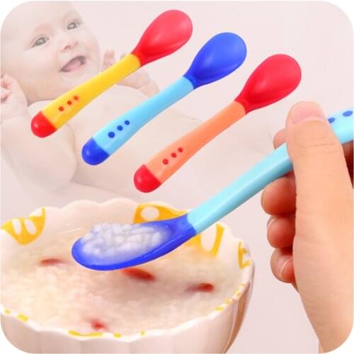 3pcs Baby Feeding Spoon Safety Temperature Sensing Spoon Food Grade Silicone Flatware Spoon Kitchen Untensils Accessories