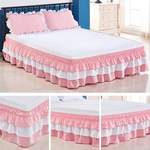 3 Layers Ruffled Bed Skirt Home Hotel Bed Cover Without Surface Elastic Bed Skirt Sheet Twin/Full/Queen/King Size Bedding Skirt