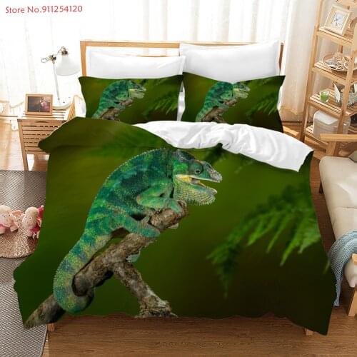3D Animals Print Teens Bedroom Quilt Cover Chameleon Queen King Double Size Bed Comforter Cover Girls Kid Bedding Set Pillowcase