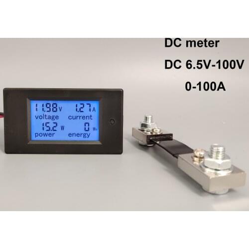 DC Voltmeter Ammeter Power Energy Digital Voltage Current Meter LCD 4 in 1 DC 6.5-100V 50A100A with Shunt
