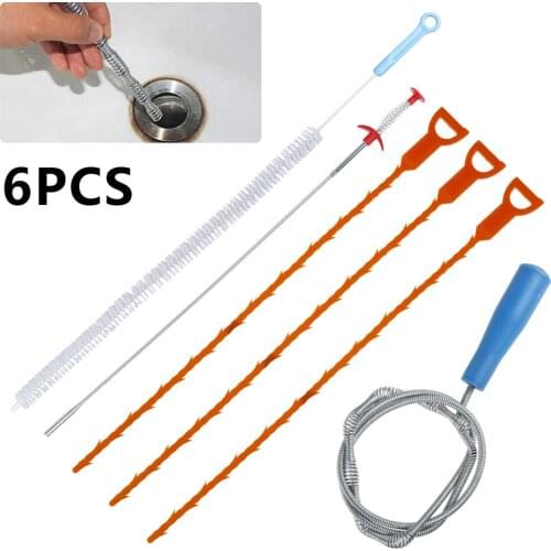 6pcs 68.5cm Spring Pipe Dredging Tools, Drain Snake, Drain Cleaner Sticks Clog Remover Cleaning Tools Household for Kitchen Sink