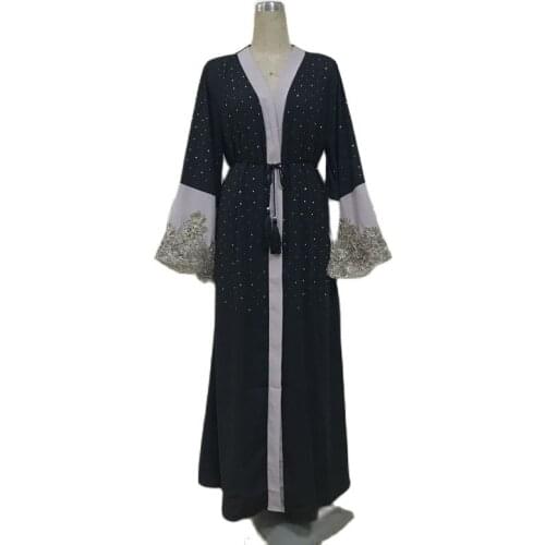 Factory stock F8841-1 abaya cardigan lady embroidered dress lady dubai ironed diamond gown long sleeves Arab hot seller