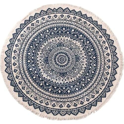 Promotion! Bohemian Style Round Cotton Rugs Washable Non-Slip Floor Mats for Living Room Bathroom Bedroom 90cm