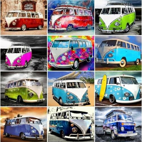 AZQSD Full Drill Diamond Painting Bus Car Cross Stitch Rhinestones Diamond Embroidery Landscape Mosaic Needlework Home Decor
