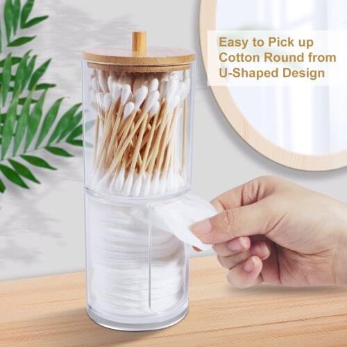 Bamboo Makeup Cotton Swabs Organizer Box Transparent Cosmetics Cotton Pads Holder Plastic Qtip container Bathroom organizer