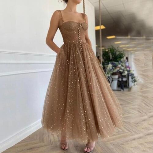 Sleeveless Spaghetti Straps Sweetheart Beads Sequined Split Tulle A-line Prom Dresses Formal Evening Dress vestido formatura