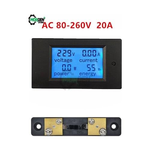 AC 80-260V 20A Digital Voltmeter Ammeter Power Energy Tester 110V 220V Current Voltage Meter Power Wattmeter with Shunt