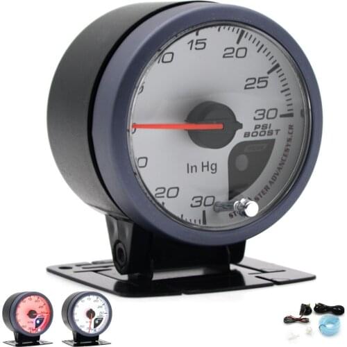 Dragon Gauge 60MM -30-30 PSI Boost Turbo Gauge White Face Dual Led Color Display