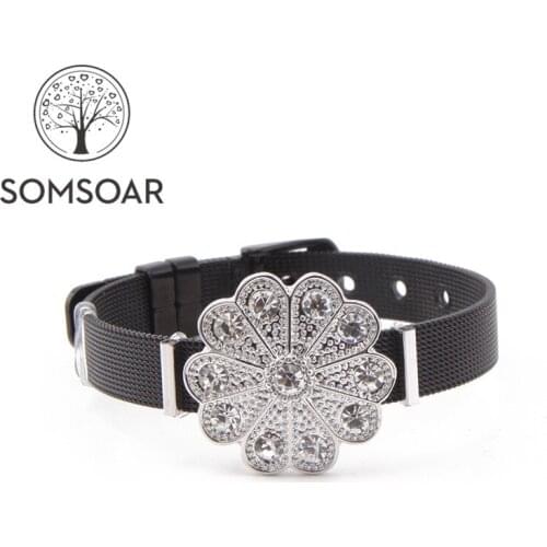 Dropshipping Somsoar Jewelry Black Mesh Bracelet set Stainless steel Single Charmbands Bracelet Bangle with big size Charms