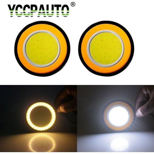YCCPAUTO 2Pcs Dual Color LED Daytime Running Lights Turn Signal Lamp White Yellow Waterproof COB Car Fog Light DRL 84MM 12V