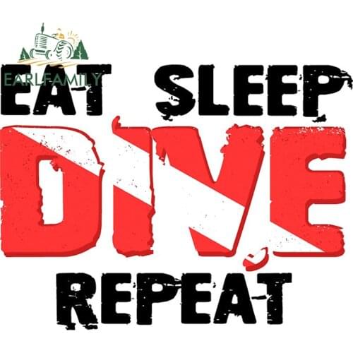 EARLFAMILY 13cm x 9.9cm for Eat Sleep Dive Repeat Auto Bumper Window Car Stickers Vinyl Material Personality Waterproof Decal
