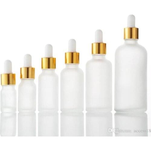 Wholesale Frosted E liquid Cosmetic Essential Oils Glass Bottles 5ml-100ml Refillable Empty Bottle With Pipette Dropper And Gold