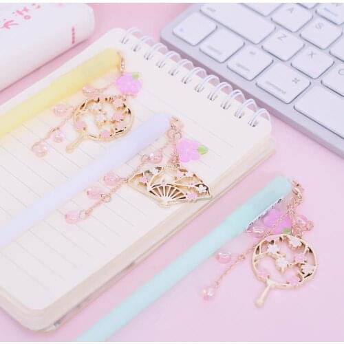 36 pcs/lot Chinese style Fan Pendant Gel Pen Cute 0.5 mm black Ink signature Pen Promotional Gift Stationery School Supplies