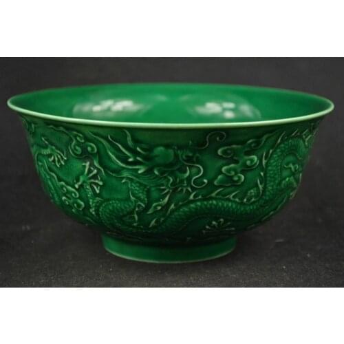 Delicate Chinese Old Jingdezhen Porcelain Carving Vivid Fly Dragon Bowl