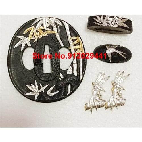 Quality A Set Copper Bamboo Fitting Tsuba Menuki Kashira Accessory Parts For Japanese Samurai Katana Sword