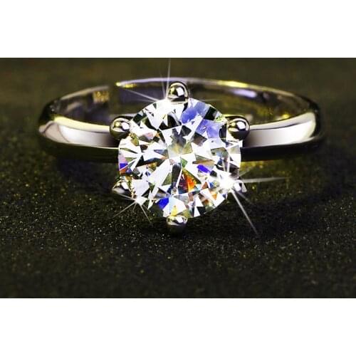 18k White Gold Fashion Six Prong Wedding Ring for Women 1 Carat Diamond Engagement Femme Ring Bride Valentines Gift for Girl
