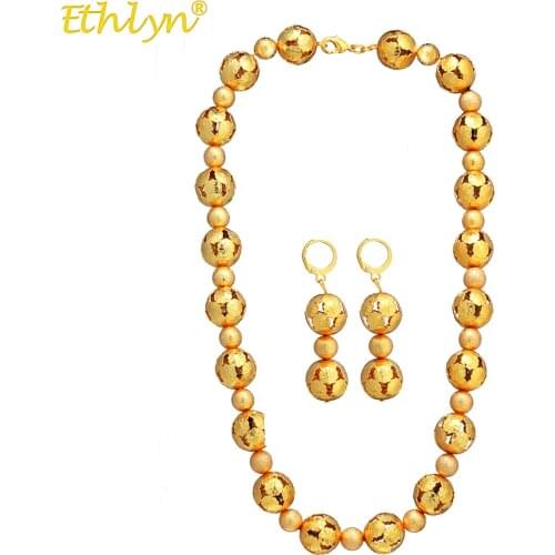 Ethlyn African Jewelry Sets Beaded Necklace Earrings Ethiopian Gold Jewelry Set for Women Wedding Party Bridal Earrings S332