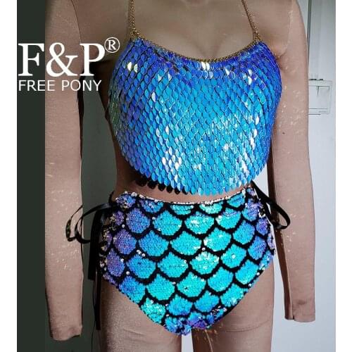 Drag Queen Costume Halloween Mermaid Cosplay Costumes Holographic Rave Pole Dance Booty Shorts Burning Man Festival Top