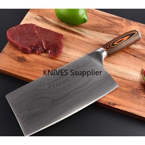 Kitchen Knife Stainless Steel Chopper - 7CR17 Meat Cleaver Chef Knives Damascus Drawing