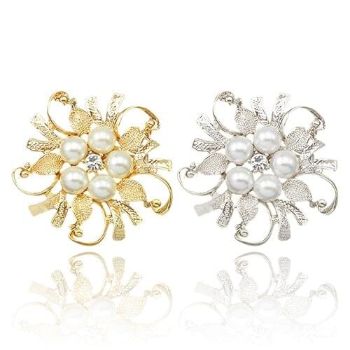 Hot! Flower Brooch Pin Rhinestone Crystal Faux Pearl Bouquet Bridal Wedding Jewelry