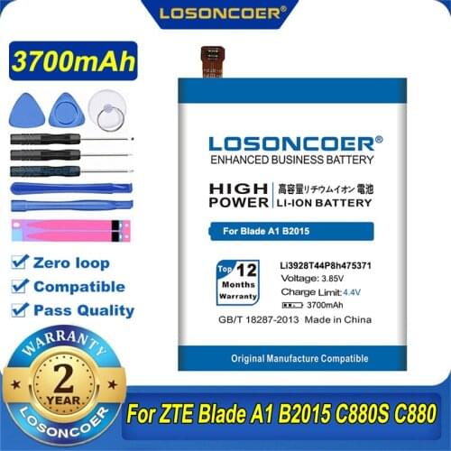 LOSONCOER 3700mAh Li3928T44P8h475371 For ZTE Blade A1 B2015 V8 mini Battery BV0850 V0850 C880 C880A C880S AXON Mini Xiaoxian 3