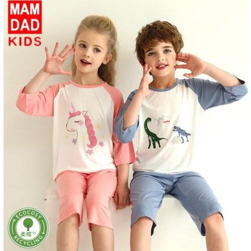 Mens childrens wear summer parent-child pajamas set foreign style childrens short-sleeved shorts home service set summer thin