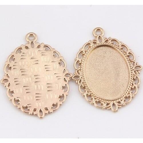 10pcs 18*25mm Alloy Antique Bronze&Golden Cabochon Queen Cameo Glass Crystal Pendant Blank Lace Base Setting Jewelry Making DIY