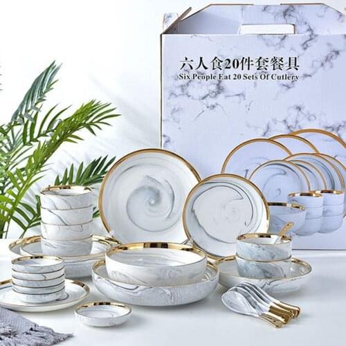 6 People eat marble ceramic dinner Set dish Rice Bowl Salad Noodles Bowl dishes and plates sets dinnerware sets tableware