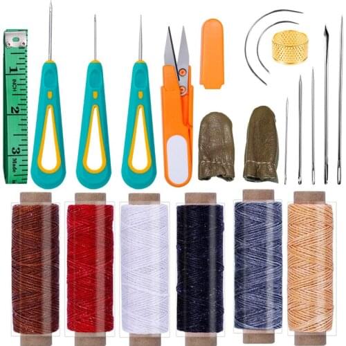 Nonvor Professional Leather Sewing Kit With 6 Colors Waxed Thread Hand Sewing Stitching Punch Awl Supplies Leather Repair Tools