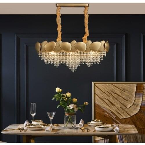 New modern luxury crystal chandelier living room dining room bedroom model room rectangle gold LED light designer chandelier